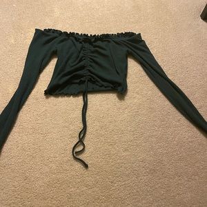 Green ruched off the Shoulder Top brandy Melville